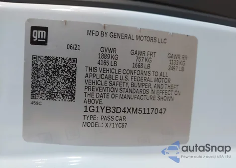 2021 Chevrolet Corvette Stingray Rwd 2Lt z USA, uszkodzony, nr VIN 1G1YB3D4XM5117047